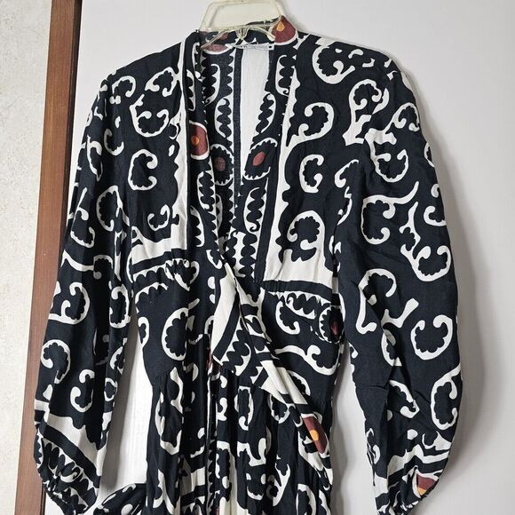 ZARA PRINTED PAREO Morocco MAXI LONG DRESS WRAP Women's Size XS Black - Picture 4 of 9